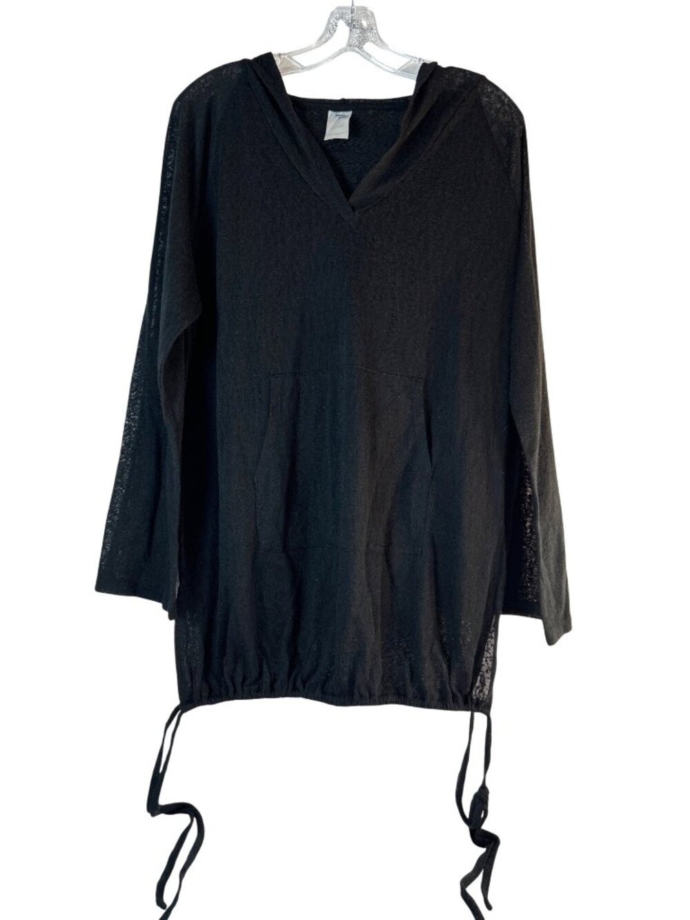 Kona Soul Womens Top Hoodie Swim Cover-Up Pockets Sheer Long Sleeves Black Size - Picture 1 of 5